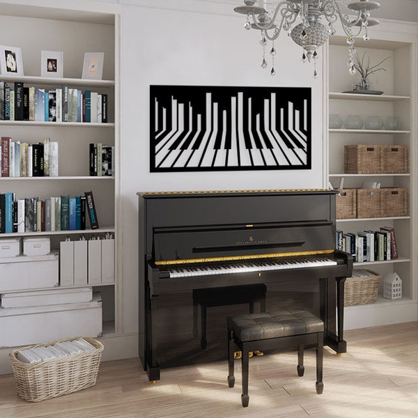 Piano keys art, wooden piano keys, piano room, music decoration