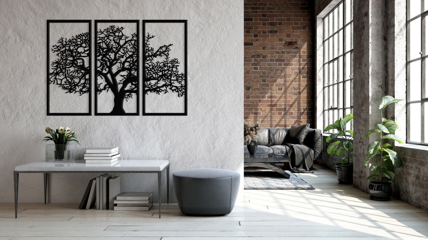 Tree wall artwooden tree wall decoration 3 parts wooden Etsy