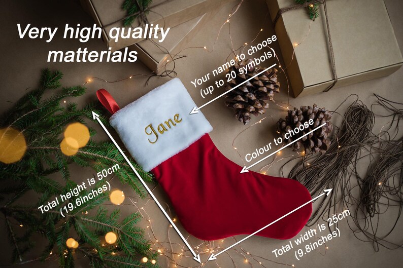 Personalisierte hochwertige Weihnachtssocken, bestickte Luxus Samt Weihnachtssocken Bild 2