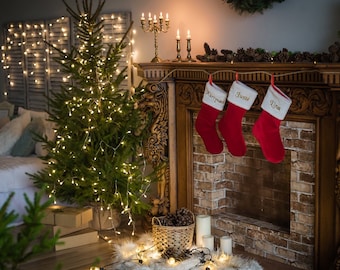 Chaussettes de Noël personnalisées de haute qualité, chaussettes de Noël en velours de luxe brodées