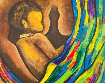 Motherhood Painting on Gallery Canvas, Heartfelt Breastfeeding Mother Acrylic Artwork, Nurturing Mother-Child Connection, Mothers Day Gift