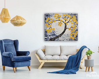 Handmade 3D Cherry Blossom Painting: Textured Floral Canvas Art