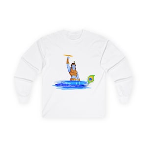 Krishna With Sudarshan Long Sleeve Tee, Unisex Shirt, Hindu God Graphic Tee, Spiritual Apparel, Religious Clothing, Krishna Festival Shirt