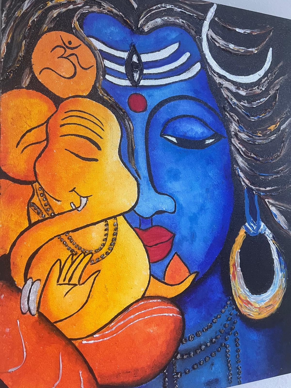 Ganesha & Shiva Wall Art, Indian God Painting on Canvas, Vibrant Religious Artwork, Hindu Mythology Decor, Indian Wall Art Masterpiece