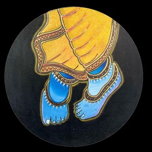 Handmade Krishna Feet Painting, Divine Spiritual Art on MDF Board, Sacred Hindu Wall Decor, Religious Krishna Artwork, Hindu God Painting