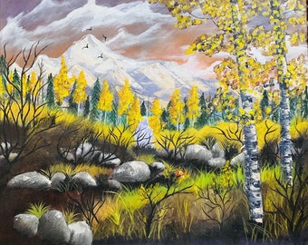 Autumn Landscape Art Painting, Mountain Fall Wall Decor, Stretched Canvas Nature-Inspired Fall Artwork, Landscape Wall Art for Cozy Spaces