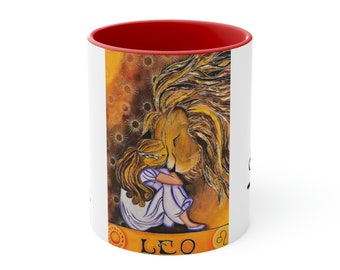 Accent Coffee Mug, 11oz | Lion Love Mug | colorful coffee mug | red accent mug | Mug with Picture