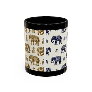 Elegant Elephant Accented Coffee Mug for Tea Lovers, Elephant Pattern Mug, Gift for Animal Lovers, Home Office Decor, Unique Drinkware