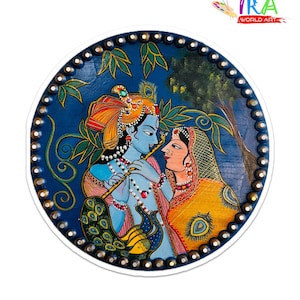 Radha Krishna Acrylic Painting, Divine Hindu God Artwork, Spiritual Krishna Decor with Mirror Wall Art, Indian Religious Painting