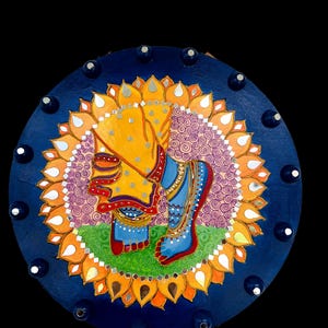 Krishna Foot Art on Wood Panel, Handmade Acrylic Painting, Sacred Religious Wall Art, Divine Decor for Home, Radha Krishna Spiritual Art