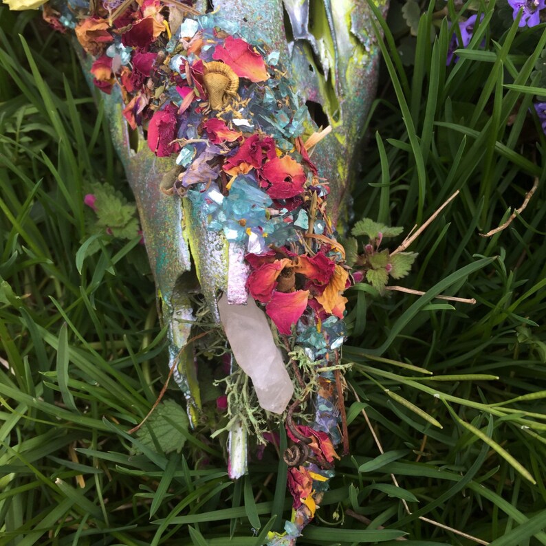 Painted Deer Skull- fairy decor rose magic painted animal skull woodland floral faerie fairy painting