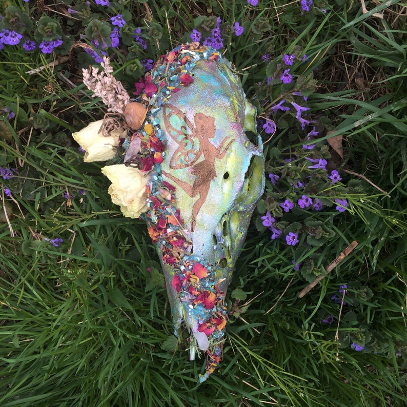 Painted Deer Skull- fairy decor rose magic painted animal skull woodland floral faerie fairy painting