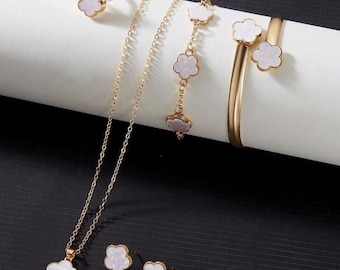 6 stks/set mode klaver oorbellen ketting armband ring sieraden set