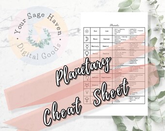 Planetary Cheat Sheet | Planner Page | Minimalist | Instant Download | Book of Shadows