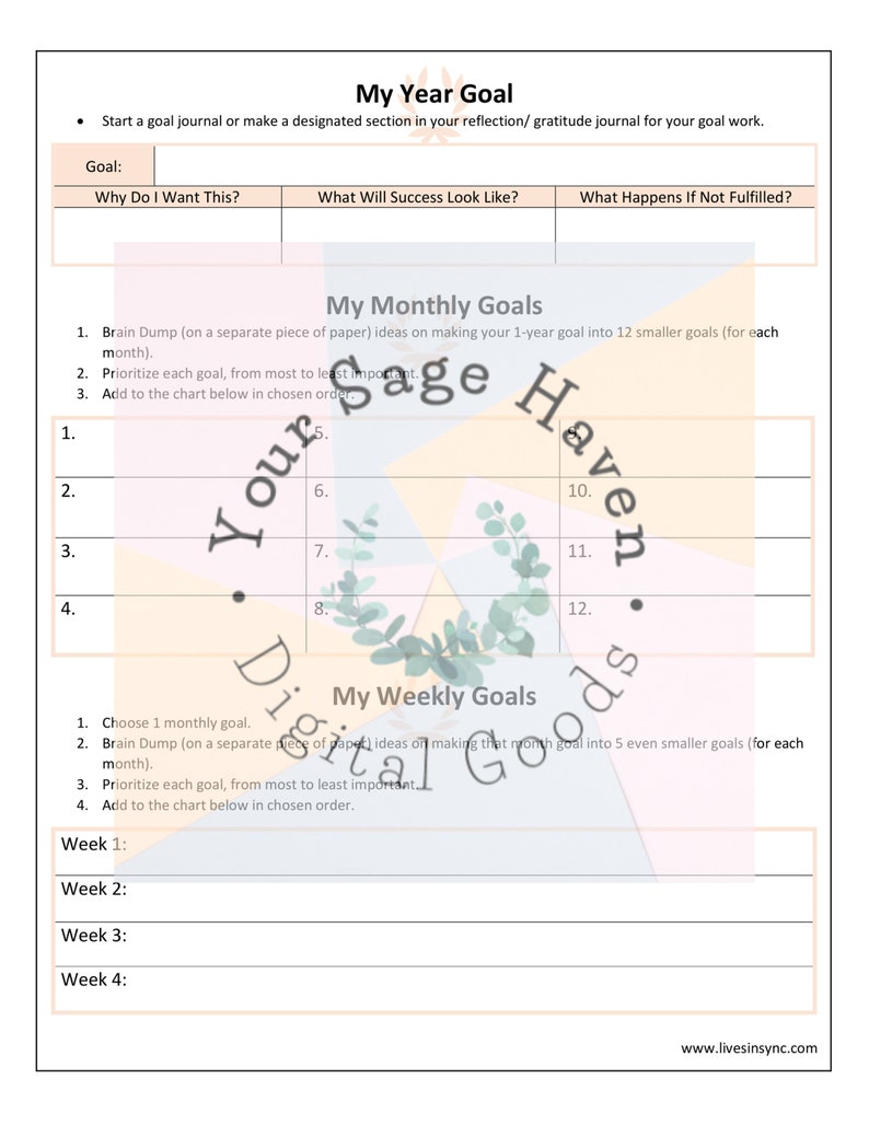 Short & Long Term Goal Sheets Self-Care Minimalist Instant Download Book of Shadows image 3