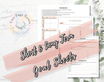 Short & Long Term Goal Sheets  | Self-Care | Minimalist | Instant Download |  |Book of Shadows