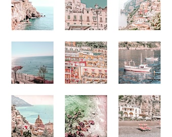 Positano Wall Art, Amalfi Coast Print, Italy Photography, Set of 9 Prints