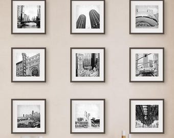 Chicago Wall Art, Chicago Art, Chicago Architecture, Vintage Look, Set of 9 Prints