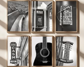 Nashville Music Art Print Set: Ryman Auditorium, Johnny Cash, Guitar