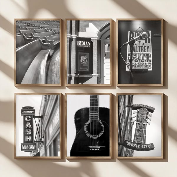 Nashville Music Art Print Set: Ryman Auditorium, Johnny Cash, Guitar