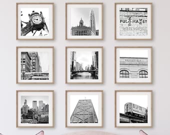 Chicago Photography Set: Classic City Scenes, Gallery Wall Art (Set of 9 Prints)