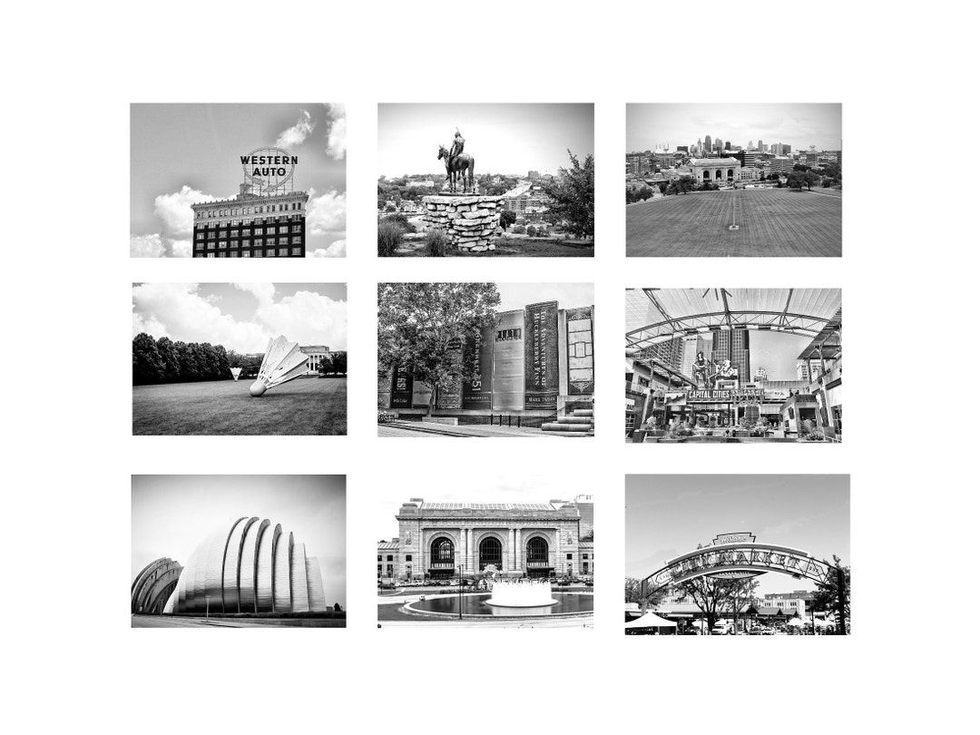 Kansas City Print, Kansas City Décor, Kansas City Wall Art, Set of 9
