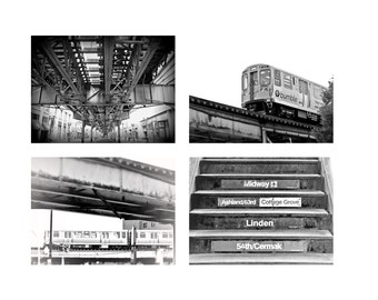 Chicago Photography, Chicago Gallery Wall, Vintage, Black and White, Chicago Photography, Chicago Trains, Set of 4