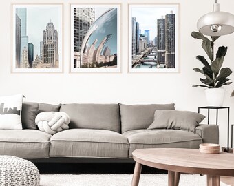 Chicago Photography, Chicago Art Prints, Chicago River, Cloud Gate,  Set of 3 Prints