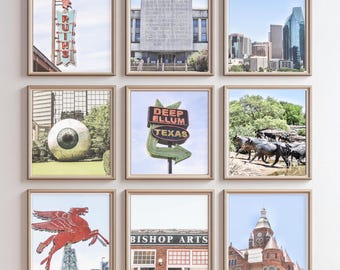Dallas Texas Photography Print Set: Classic City Scenes (Set of 9)