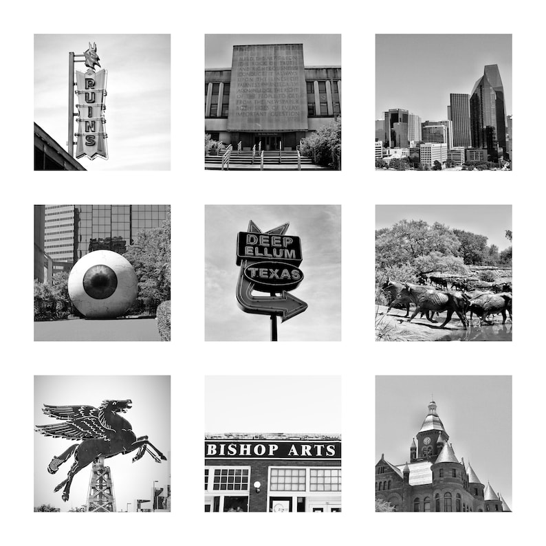 Dallas Wall Art, Texas Photography, Dallas Texas, Texas Wall Art, Set of 9 Prints image 1