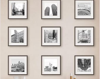 Chicago Architecture Gallery Wall – Modern Chicago Photography Print Set of 9