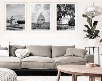 Washington DC Photography Print Set: Capitol, Monument, Library of Congress
