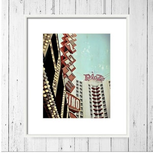 Las Vegas Photography| Plaza Hotel Wall Art| Neon Light Art| Vintage Color| Retro Home Decor | Vegas Wall Art
