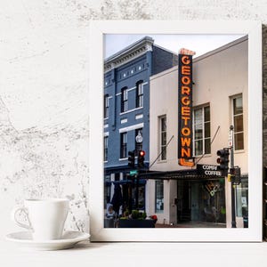 Georgetown DC Print – Washington DC Wall Art, Georgetown Neon Sign, Cityscape Décor, Historic District Photo, Urban Street Art