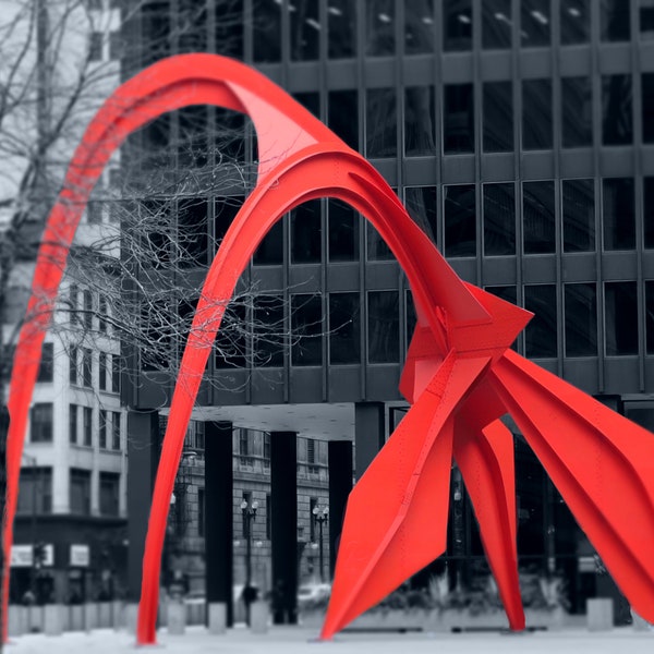 Chicago Wall Art,  Calder Flamingo Sculpture, Chicago Print, Chicago Art, Chicago Wall Décor