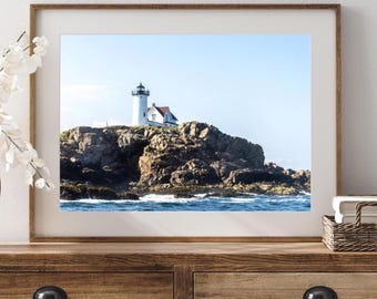Nubble Lighthouse Print Wall Art, Coastal Maine Nautical Decor