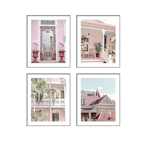 Key West Photography, Key West Architecture Photography, Pink House Wall Art, Wanderlust Photo, Set of 4 Prints