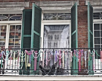 New Orleans Photography, French Quarter Photograph, Bourbon Street, Mardi Gras Beads, New Orleans Architecture