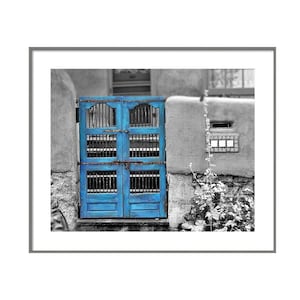 New Mexico Photography, Adobe Blue Door Photograph, Selective Color, Southwest Photo, Santa Fe Photography