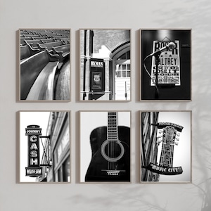 Nashville Wall Art, Ryman Auditorium, Johnny Cash Art, Music Wall Art, Guitar Print, Set of 6 Prints