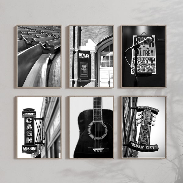 Nashville Music Art Print Set: Ryman Auditorium, Johnny Cash, Guitar
