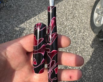 13mm Bumpy Chameleon design. Red and Black swirl Acrylic  material. #6 Bock nib