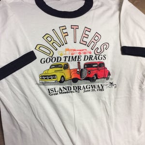 Vintage 1989  Drifters Good-time Drags at Island Dragway T-shirt
