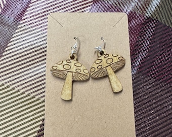 Mushroom Wooden Dangle Earrings