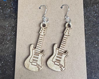 Electric Guitar Wooden Dangly Earrings