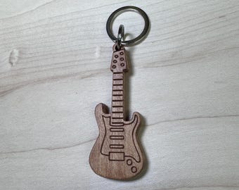 Electric Guitar Wooden Keychain