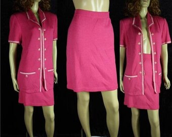 Vintage 80s 90s * St John, Marie Gray * Sweater Knit Pink Suit Skirt and Top* Size 10
