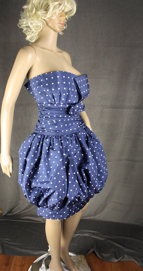 Vintage 80s Polka Dot Dress Bubble Skirt Sleevele… - image 2