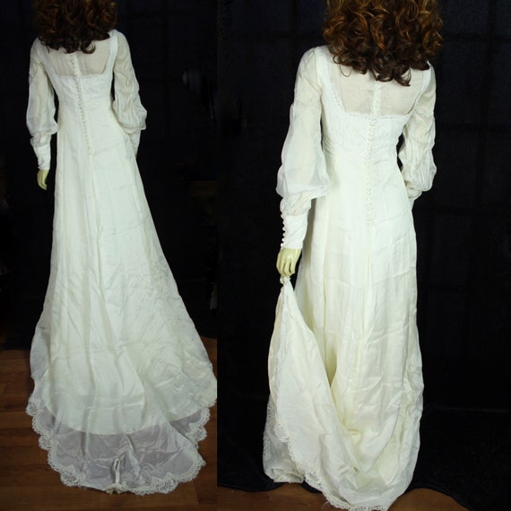Vintage 60s 70s Wedding Dress * Juliet Sleeves * L