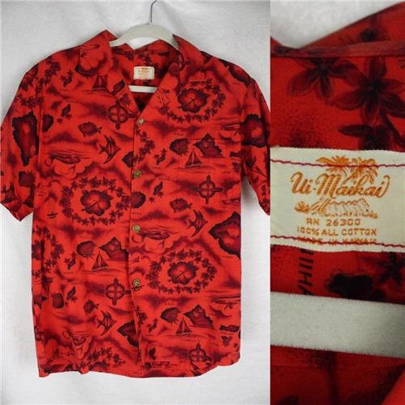 Vintage Men's Hawaiian Shirt * Red, 100% Cotton *… - image 1